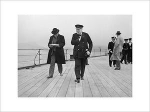 Winston Churchill and Lord Beaverbrook on HMS PRINCE OF WALES during the Atlantic Conference with President Roosevelt, August 1941.