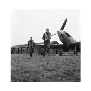 American volunteer pilots of No.121 (Eagle) Squadron run to their aircraft at RAF Rochford in Essex, August 1942.