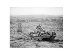 Churchill tanks of 9th Royal Tank Regiment during an exercise at Tilshead on Salisbury Plain, 31 January 1942.