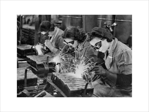Women welders making stirrup pump handles during the Second World War.