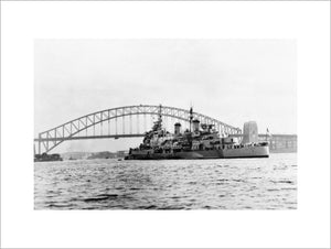 HMS BELFAST at anchor in Sydney harbour, August 1945.