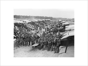 Officers and S.E.5a Scouts of No. 1 Squadron, RAF at Clairmarais aerodrome near Ypres.