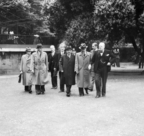 Winston Churchill with British and Soviet representatives, including Anthony Eden and Vyacheslav Molotov, in London following the signing of the Anglo-Soviet Treaty on 26 May 1942.