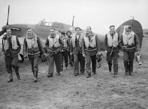 Pilots of No. 303 (Polish) Squadron RAF with one of their Hawker Hurricanes, October 1940.