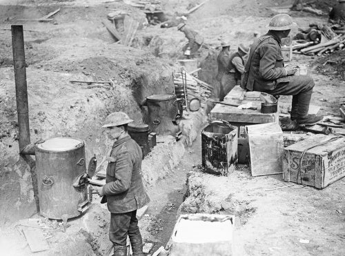 Trench cookers of the 191st Siege Battery, Royal Garrison Artillery, in a position near the village of Wancourt, 29 April 1917.