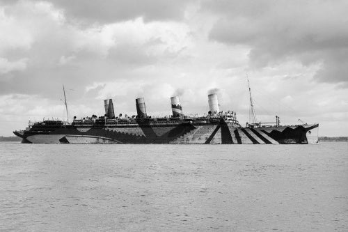 The liner RMS ACQUITANIA dazzle-painted during her role as a troopship during the First World War.