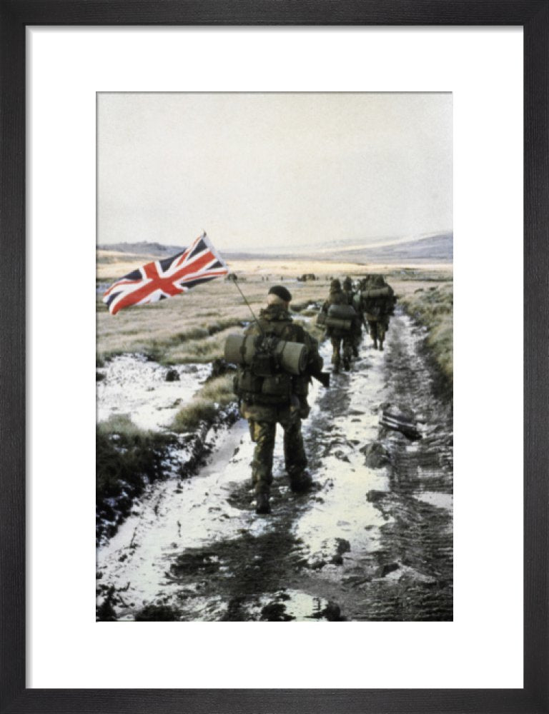 45 Royal Marine Commando marches towards Port Stanley during the Falkl ...