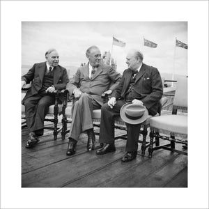Canadian Prime Minister Mackenzie King, with President Franklin D Roosevelt, and Winston Churchill during the Quebec Conference, 18 August 1943.