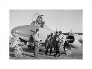 Squadron Leader Dennis Barry (in cockpit) and other pilots of No. 616 Squadron RAF with a Gloster Meteor at Manston, Kent, January 1945.