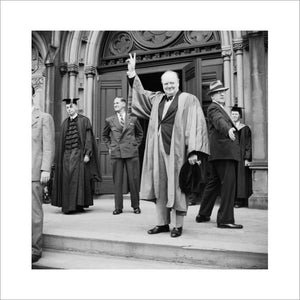 Winston Churchill receives an honorary degree from Harvard University in Massachusetts, USA, 6 October 1943.