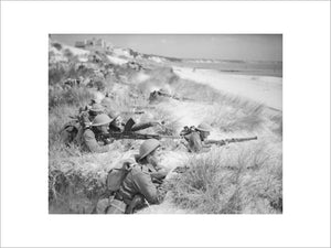 Men of 7th Battalion, The Green Howards on an exercise among the sand dunes at Sandbanks, near Poole in Dorset, 31 July 1940.