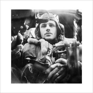 The Royal Air Force: The rear gunner in his position in a Wellington bomber.