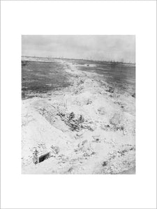 Old German trench occupied by British troops. View from Albert-Pozieres road over Ovillers, Somme, September 1916.