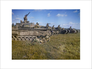 Churchill tanks of 43rd Battalion, Royal Tank Regiment on manoeuvres in the UK, October 1942.