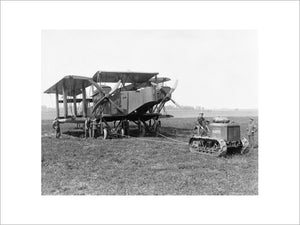 A Handley Page O/400 bomber of No. 207 Squadron being moved by a Clayton tractor at Ligescourt, 29 August 1918.