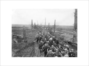 Men of The Sherwood Foresters marching along the Amiens-St. QuentinRoad, near Brie, March 1917.