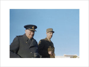 Winston Churchill with General de Gaulle during an inspection of French troops at Marrakesh in Morocco, January 1944.