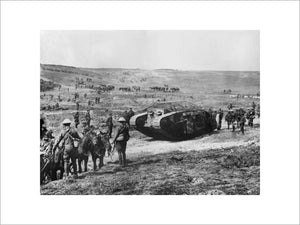 Battle of Flers-Courcelette. "C" Company Mark I tank, in the Chimpanzee Valley on 15 September 1916, the day tanks first went into action.