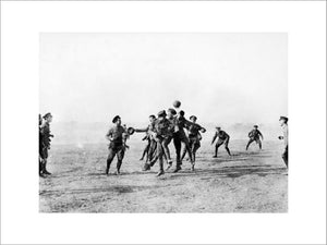 Officers and men of 26th Divisional Ammunition Train (Army Service Corps) playing football in Salonika, Christmas 1915.
