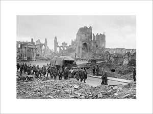 German prisoners being marched through the Cathedral Square, Ypres, 20th September 1917.