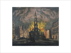 St Clement Dane's Church on Fire after being Bombed