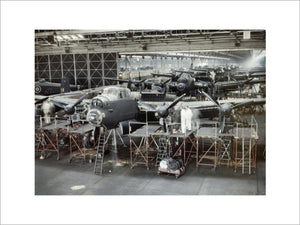 Avro Lancaster bombers nearing completion at the A V Roe & Co Ltd  factory at Woodford in Cheshire, 1943.