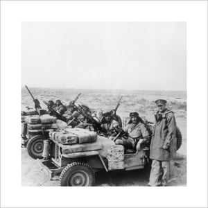 Colonel David Stirling, founder of the Special Air Service, with an SAS jeep patrol in North Africa, 18 January 1943.