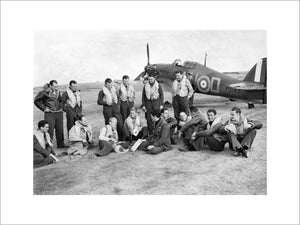 Pilots of No. 310 (Czechoslovak) Squadron RAF in front of Hawker Hurricane Mk I at Duxford, Cambridgeshire, 7 September 1940.