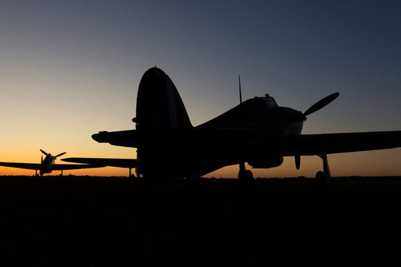 Hawker Hurricane at the Duxford Airfield during sunrise