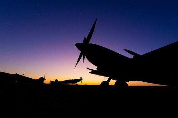 Supermarine Spitfire at the Duxford Airfield during sunrise