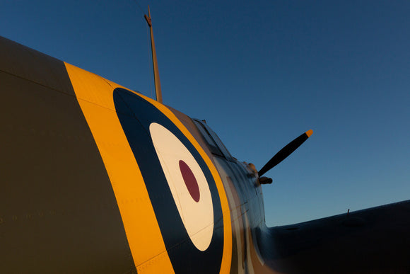 Supermarine Spitfire Mk Ia N3200 at the Duxford Airfield during sunrise