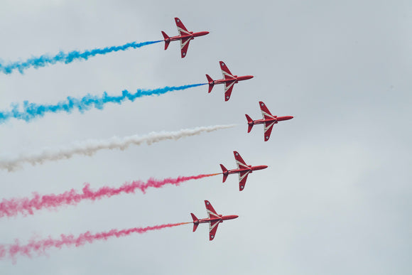 Red Arrows Display Team with Red, White and Blue Smoke Trails