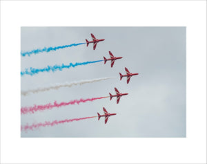 Red Arrows Display Team with Red, White and Blue Smoke Trails