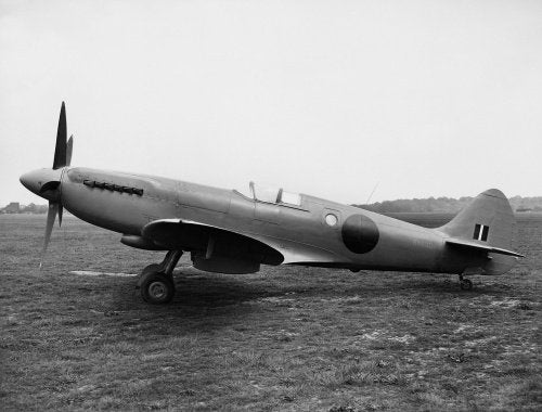 Supermarine Spitfire PR Mk XIX at Eastleigh in Hampshire, after assembly at Vickers Armstrong Ltd, 9 May 1944.