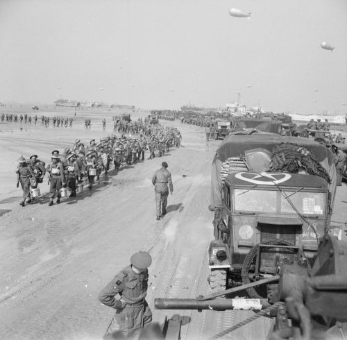 Troops and transport of British 50th Division on the Normandy beaches, 7 June 1944.