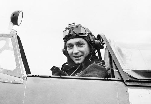 Wing Commander Raymond Harries, commanding the Tangmere Wing, in the cockpit of his Spitfire Mk XII, 1943.