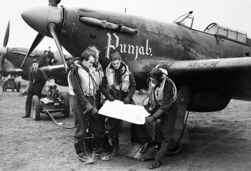 Pilots and Hawker Hurricanes of No. 56 'Punjab' Squadron RAF at Duxford, 2 January 1942.