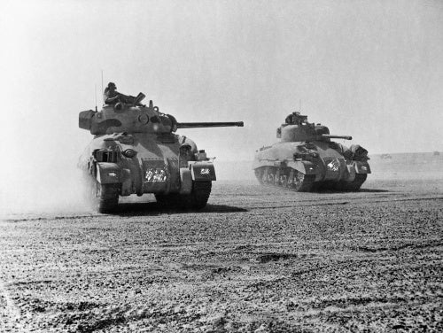 Sherman tanks of 9th Queen's Royal Lancers during the Battle of El Alamein, 5 November 1942.