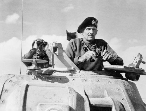 Lieutenant General Bernard Montgomery, commanding the British Eighth Army in North Africa, in the turret of his Grant command tank at El Alamein, 5 November 1942.