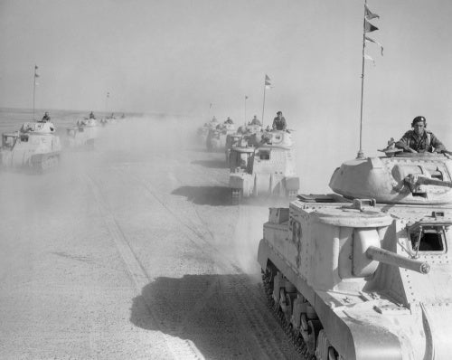 Grant tanks of 5th Royal Tank Regiment on the move in the Western Desert, 17 February 1942.