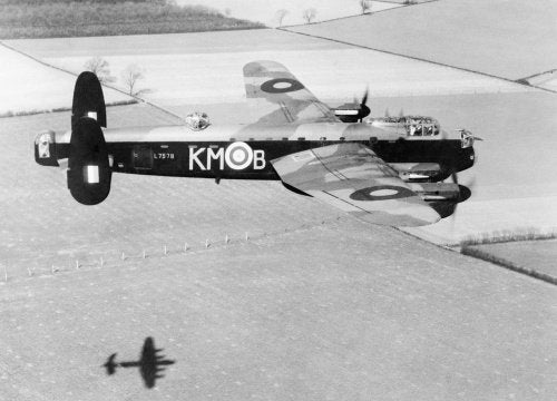 Avro Lancaster Mk I of No.44 (Rhodesia) Squadron, 14 April 1942, while practising for the daylight, low-level attack on the M.A.N. diesel engineering works at Augsburg which took place three days later on 17 April.