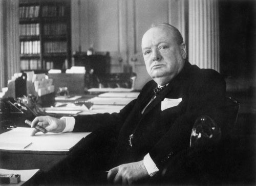 Cecil Beaton portrait of Winston Churchill at his seat in the Cabinet Room at No 10 Downing Street, London.