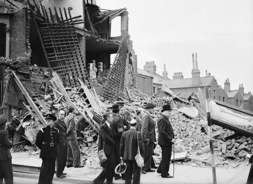 Winston Churchill visiting bomb-damaged areas of the East End of London, 8 September 1940.