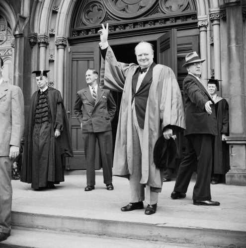 Winston Churchill receives an honorary degree from Harvard University in Massachusetts, USA, 6 October 1943.