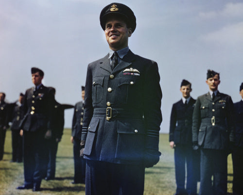 Wing Commander Guy Gibson VC during King George VI's visit to No. 617 Squadron (The Dambusters) at RAF Scampton, 27 May 1943.