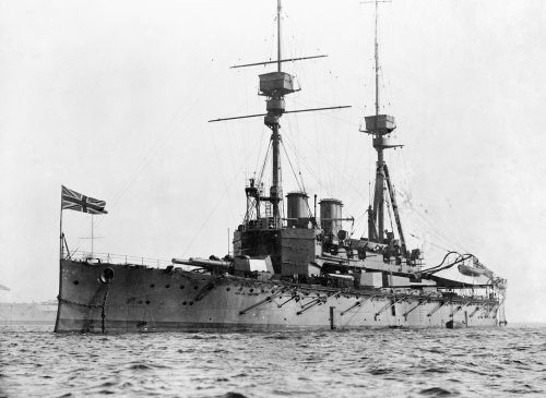 The pre-Dreadnought battleship HMS AGAMEMNON, which served in the Mediterranean during the First World War.