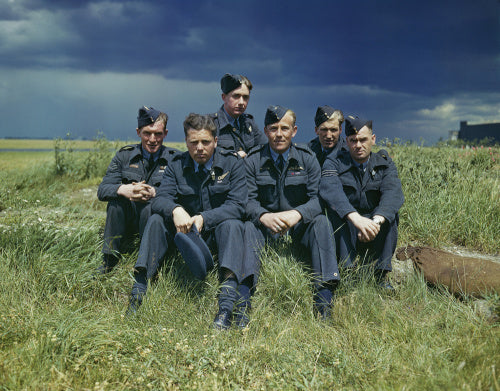 Flight Lieutenant Joe McCarthy (fourth from left) and his crew of No. 617 Squadron (The Dambusters) at RAF Scampton, 22 July 1943.