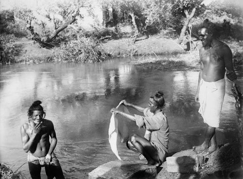 Indian Troops of the 7th Meerut Division bathing in the River Auja, Summer 1918.